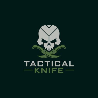 Kafatası ve Bıçak Logo Vektörü tasarımı. Modern tarzda maskot logosu tasarımı için, maskot logosu şablonu.