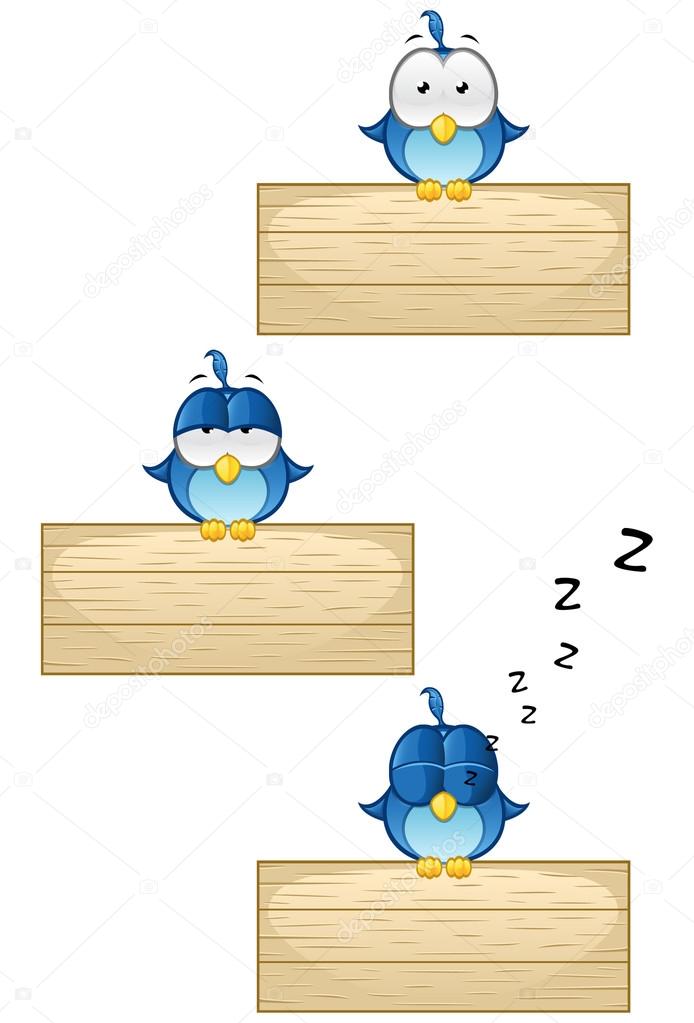 Blue Birds on Wooden Sign - Set 1