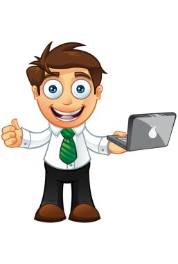 iş adamı - başparmak yukarıya laptop ile