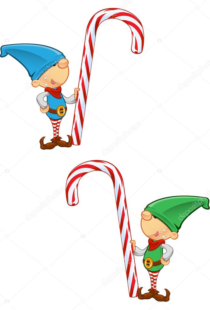 Elf Mascot - Holding a Candy Cane