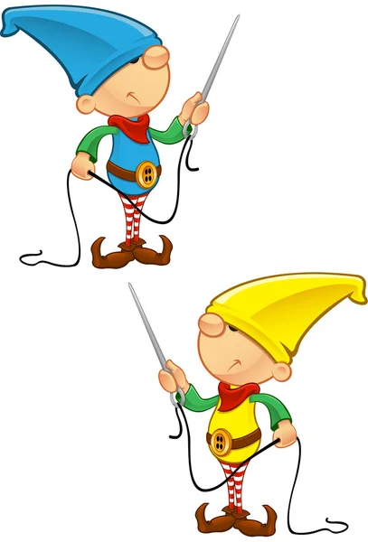 Elf Mascot - Needle And Thread — Stock Vector