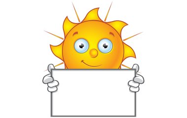 Güneş karakter - Pano tutan mutlu
