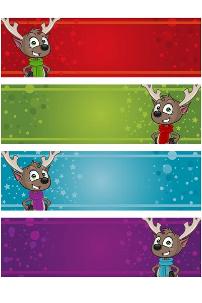 4 Christmas Banners - Reindeer — Stock Vector