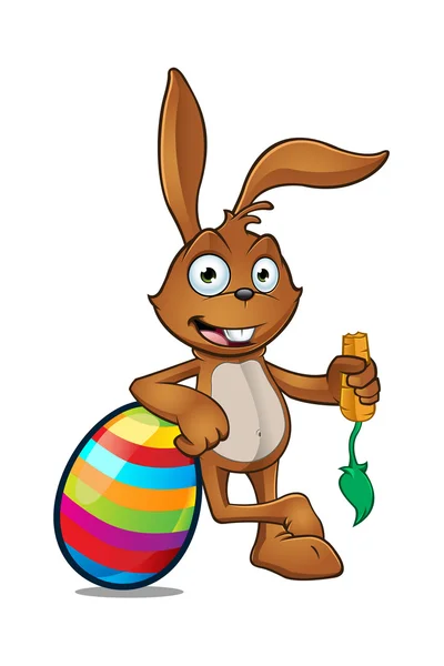 Conejo de Pascua apoyado en huevo de Pascua grande — Archivo Imágenes Vectoriales