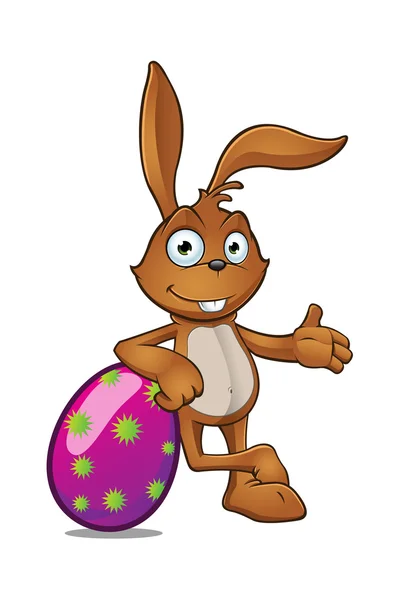 Easter Rabbit Leaning On Large Easter Egg — Stock Vector