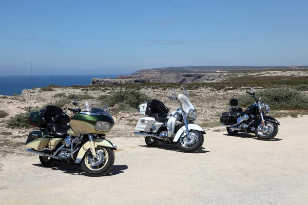 Three Harley Davidson motorcycles at Cape St. Vincent (Cabo de Sao Vicente) — Stock Photo, Image