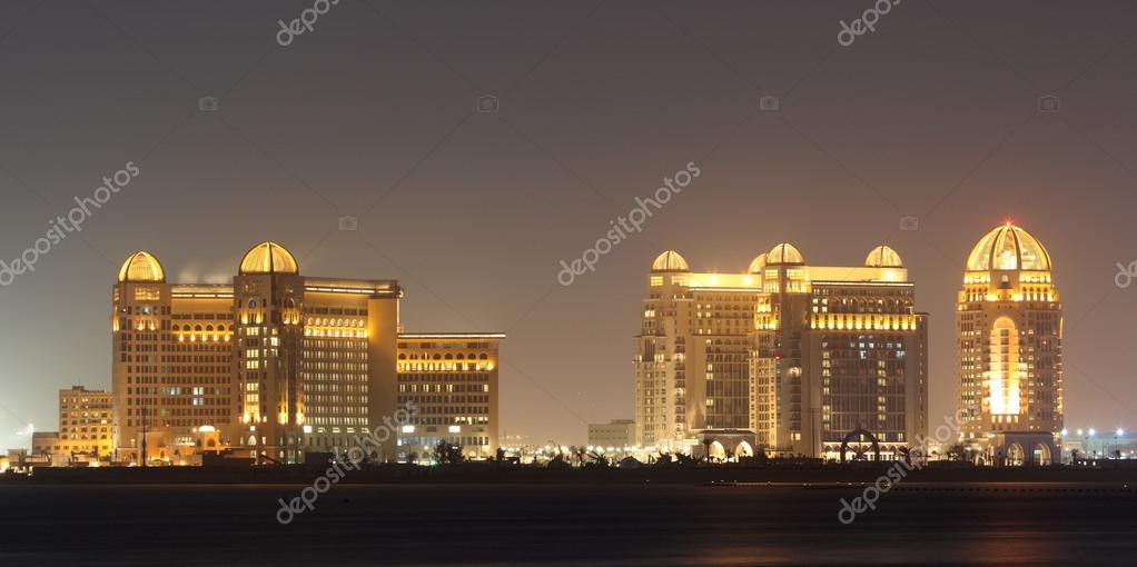 Arabian architecture in Doha at night. Qatar, Middle East