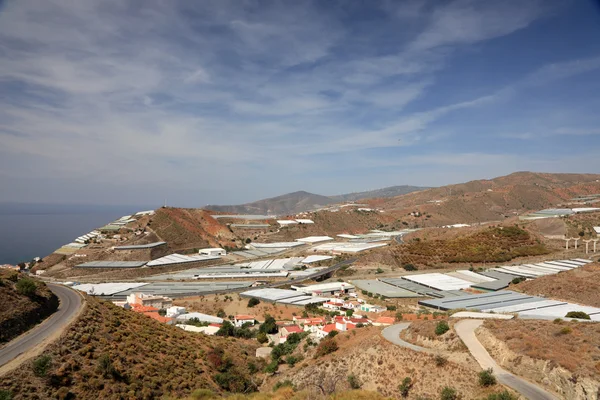 Plantáže na pobřeží Středozemního moře poblíž almeria. Andalusie, Španělsko — Stock fotografie