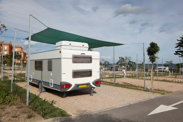 Caravan on a camping site — Stock Photo, Image