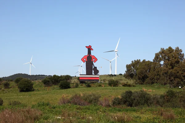 Grande figura di Tio Pepe nel paesaggio dell'Andalusia, Spagna — Foto Stock