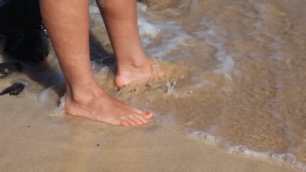Mladá žena na okraji vody — Stock video