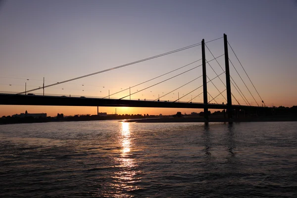 Puente sobre el río Rin al atardecer. Dusseldorf, Alemania —  Fotos de Stock