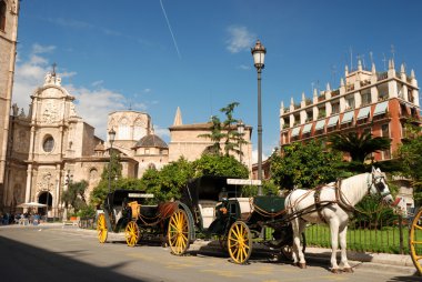 Horse driven cabs in Valencia, Spain clipart