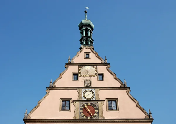 Three clocks on the town hall in Rothenburg ob der Tauber, Germany — Stock Photo, Image