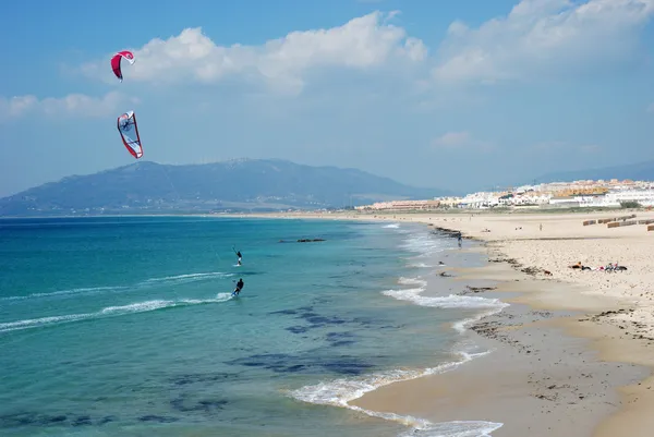 Kite surfing in Tarifa, southern Spain Stock Picture