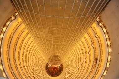 Atrium of the Grand Hyatt Shanghai Hotel in the Jin Mao Tower (Golden Prosperity Building) in Pudong, Shanghai, China clipart