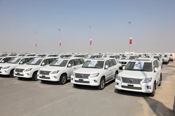 Luxury Lexus SUVs as awards for Camel Race winners in Doha, Qatar, Middle East — Stock Photo, Image