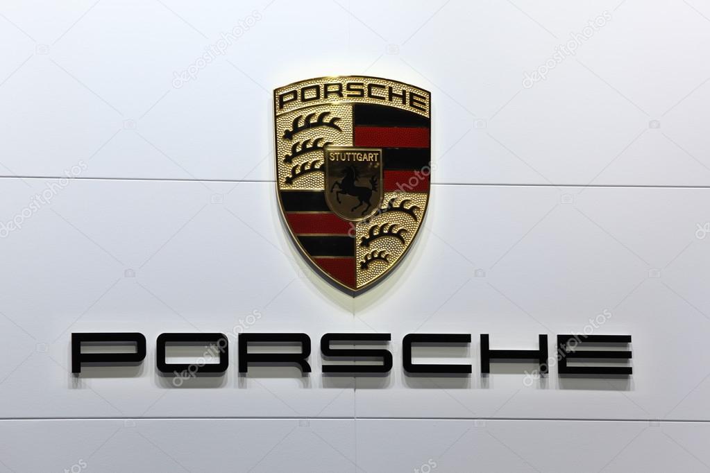 LEIPZIG, GERMANY - JUNE 1: Porsche Company Logo at the AMI - Auto Mobile International Trade Fair on June 1st, 2014 in Leipzig, Germany