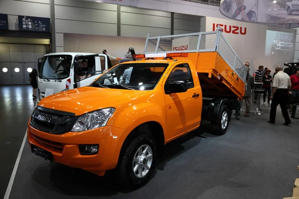 LEIPZIG, GERMANY - JUNE 1: ISUZU D-MAX Dump Truck at the AMI - Auto Mobile International Trade Fair on June 1st, 2014 in Leipzig, Saxony, Germany — Stock Photo, Image