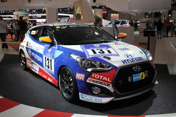 LEIPZIG, GERMANY - JUNE 1: Hyundai Veloster Turbo Racing Car at the AMI - Auto Mobile International Trade Fair on June 1st, 2014 in Leipzig, Saxony, Germany — Stock Photo, Image