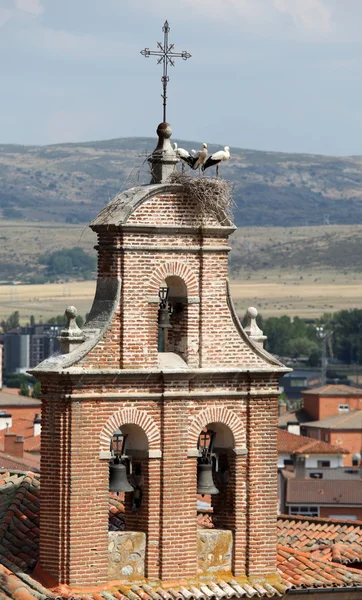 아 빌라, 카스 티 야에서에서 belltower 위에 황새 둥지 y 레온, 스페인 — 스톡 사진