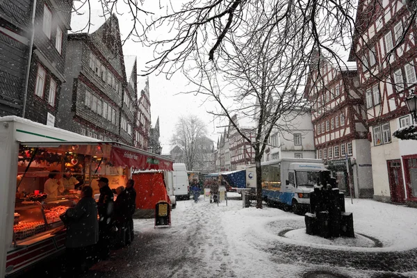 2013年12月德国黑森州 Herborn 镇的大雪 图库照片