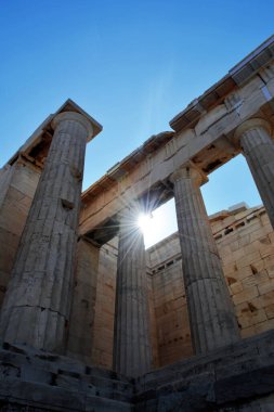 Athens, Greece - October 24, 2015: Erection, Acropolis, Athens, Temple Honoring Athena & Poseidon, this famous, ancient Greek temple features a porch with 6 caryatids clipart