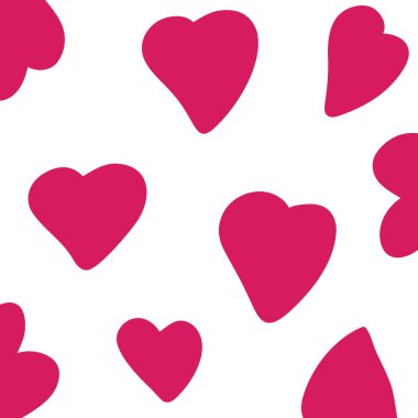 Beyaz zemin üzerinde basit vektör desenli kırmızı kalpler. Kalpli renk deseni. Sevgililer günü ya da kart aşkı için arka plan. Kusursuz değil..