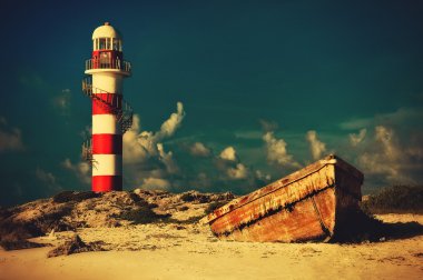 cancun plajında deniz feneri