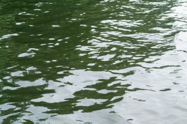 Temiz yeşil su arka planında güneş ışığı yansıması, yeşil su dokusu