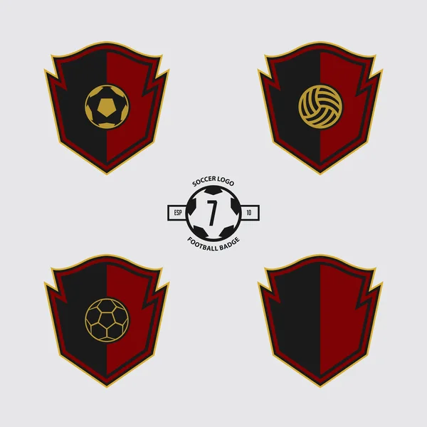 Soccer Badge or Football Logo Design for football team. Emblem design of 3 style soccer ball and a shield in flat design. Football club crest icon. Vector Illustration.