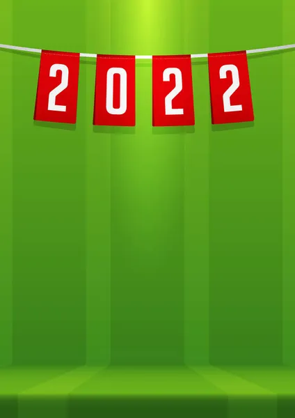 Новим 2022 Роком Банер Червоним Прапором Фоні Футбольного Поля Дизайн — стоковий вектор
