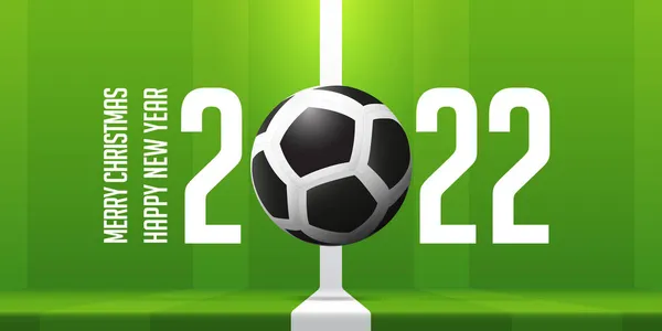 Καλή Χρονιά 2022 Πανό Μπάλα Ποδοσφαίρου Στο Παρασκήνιο Γήπεδο Ποδοσφαίρου — Διανυσματικό Αρχείο