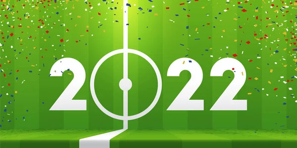 Καλή Χρονιά 2022 Πανό Μπάλα Ποδοσφαίρου Και Χάρτινα Κομφετί Στο — Διανυσματικό Αρχείο