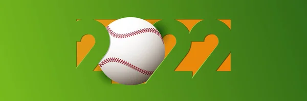 2022年新年快乐横幅与数字2022和装饰棒球球和棒球场 横幅模板设计为新年装饰剪纸风格 矢量说明 — 图库矢量图片