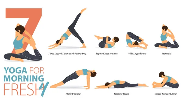 Infographic Yoga Stelt Voor Workout Thuis Concept Van Ochtend Vers — Stockvector