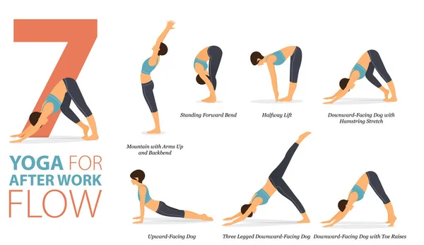 Infographie Poses Yoga Pour Entraînement Maison Dans Concept Flux Après — Image vectorielle