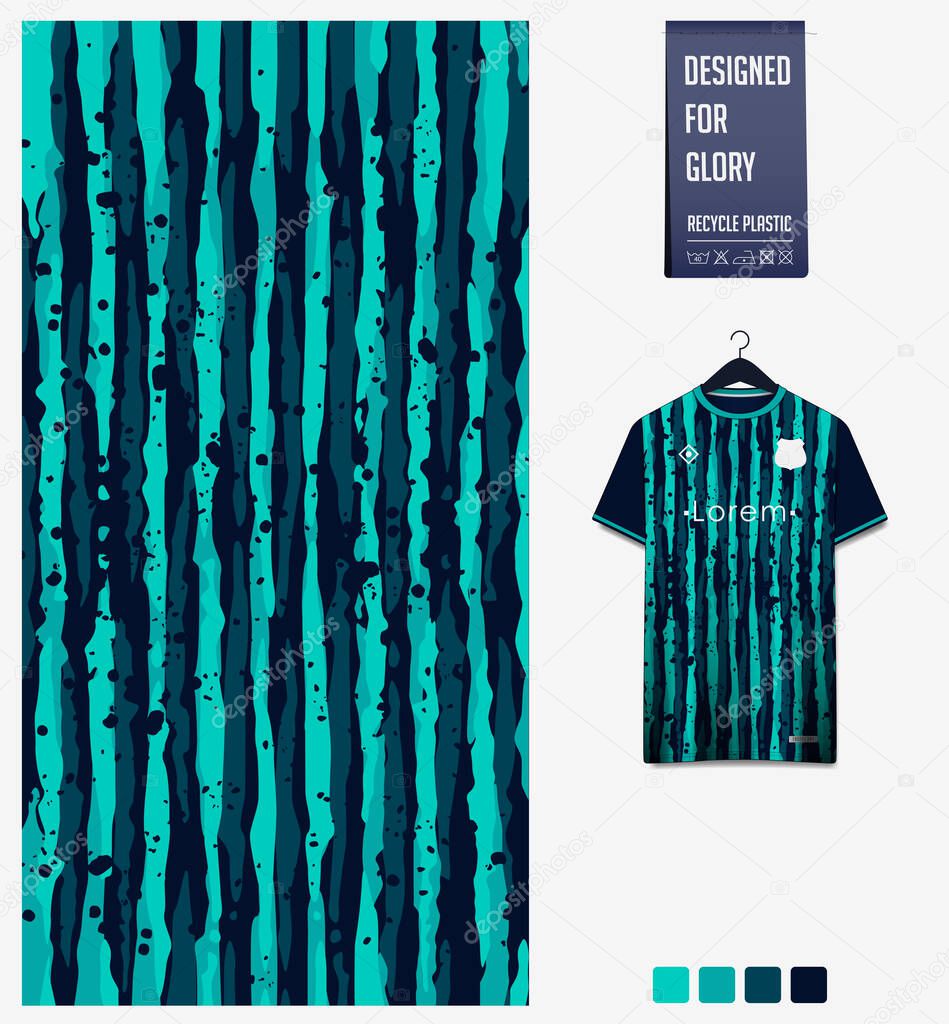 Soccer jersey pattern design. Scratch stripe pattern on green background for soccer kit, football kit, bicycle, e-sport, basketball, t-shirt mockup template. Fabric pattern. Abstract background. Vector Illustration.