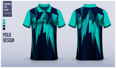 Futbol forması, futbol takımı, golf, tenis, spor giyim için polo gömleği tasarımı. Spor üniforması ön tarafta, arka planda. Tişört modeli ve kumaş deseni. Gömlek Mockup Vektör İllüstrasyonu