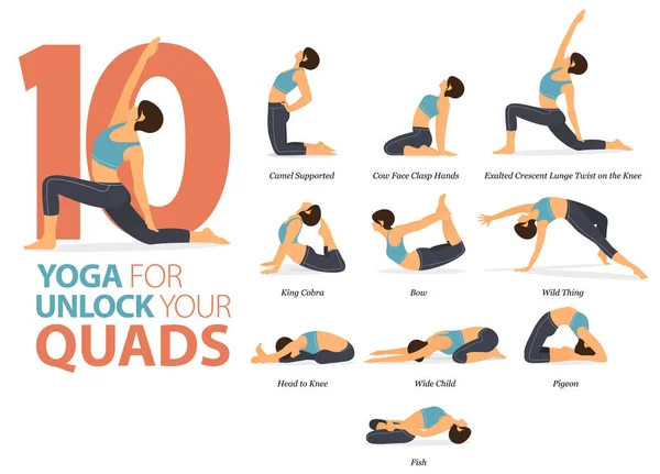 Infographic Yoga Poses Workout Home Concept Unlock Your Quads Flat — Wektor stockowy