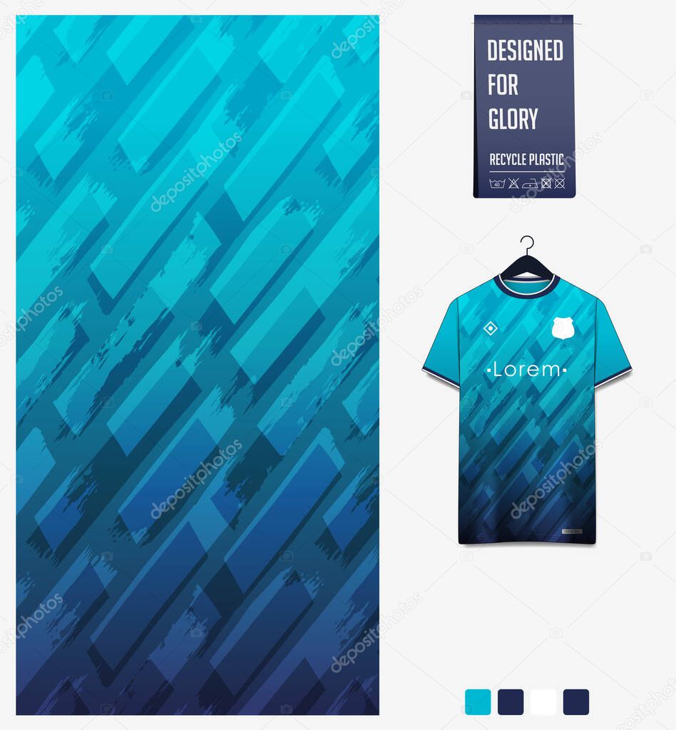 Soccer jersey pattern design. Brushstroke pattern on gradient blue background for soccer kit, football kit, bicycle, e-sport, basketball, t-shirt mockup template. Fabric pattern. Abstract background. Vector Illustration.