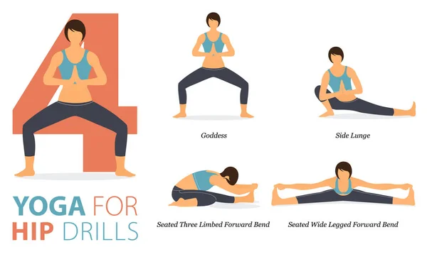 Infografik Yoga Posen Für Das Training Hause Form Von Hüftbohrern — Stockvektor