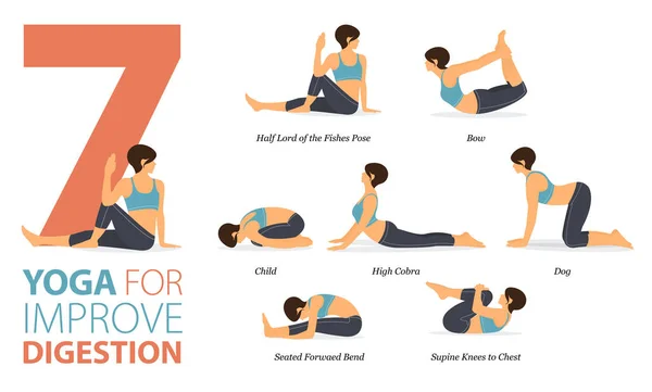 Infografik Yoga Posen Für Das Training Hause Konzept Zur Verbesserung — Stockvektor