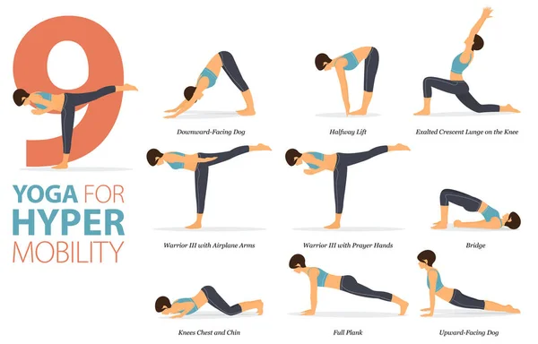 Infografía Posturas Yoga Para Entrenar Casa Concepto Flexibilidad Espalda Diseño — Vector de stock