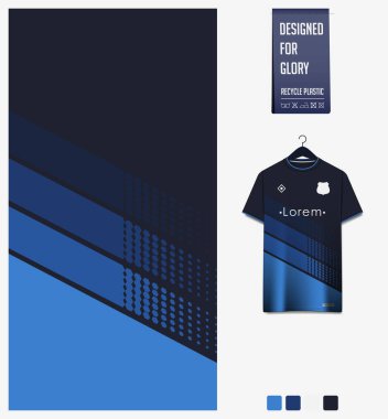Soccer jersey pattern design. hexagon pattern on dark blue background for soccer kit, football kit, bicycle, e-sport, basketball, t-shirt mockup template. Geometric fabric pattern. Abstract background. Vector Illustration. clipart