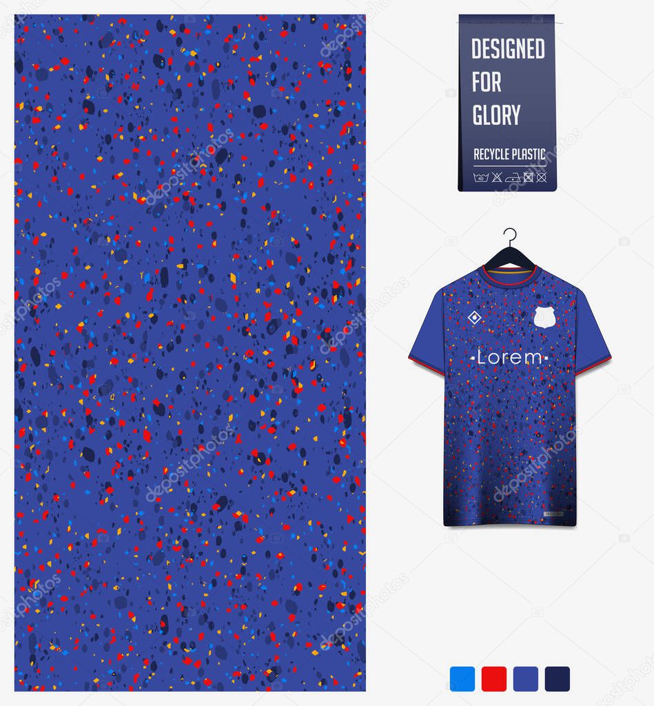 Soccer jersey pattern design. Speckled dot pattern on navy blue background for soccer kit, football kit, bicycle, e-sport, basketball, t shirt mockup template. Fabric pattern. Abstract background. Vector Illustration.