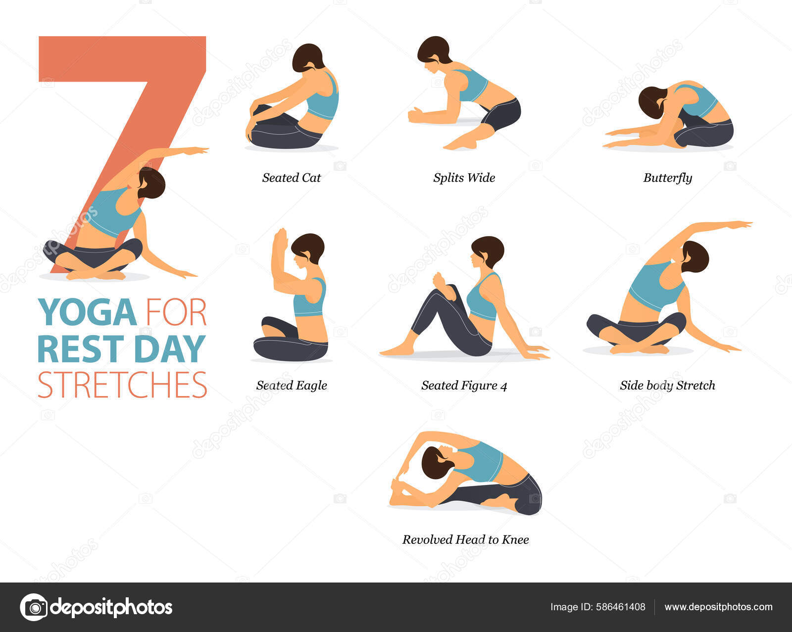 Infographic Yoga Poses Workout Home Concept Rest Day Flat Design vetor(es)  de stock de ©tond.ruangwit@gmail.com 586461408