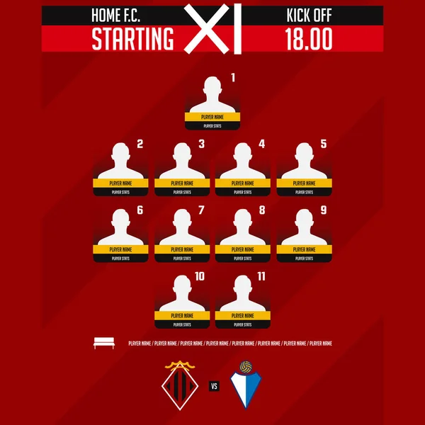 Football Team Formation Starting List Lineups Infographic Template Set Football — Image vectorielle