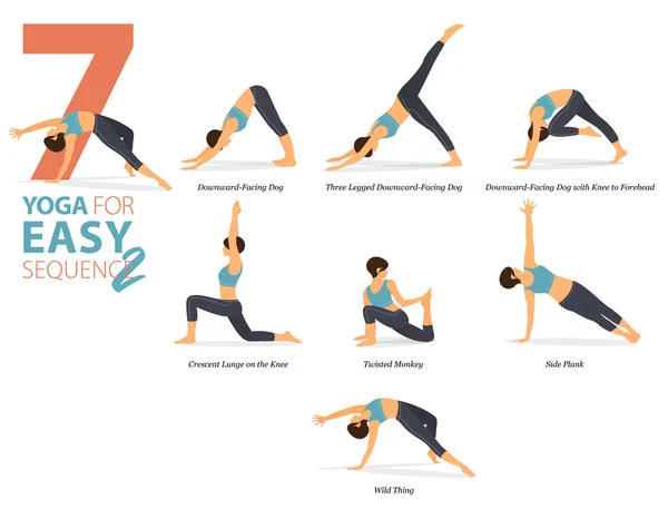 Infographic Yoga Poses Workout Home Concept Easy Sequence Flat Design — Image vectorielle