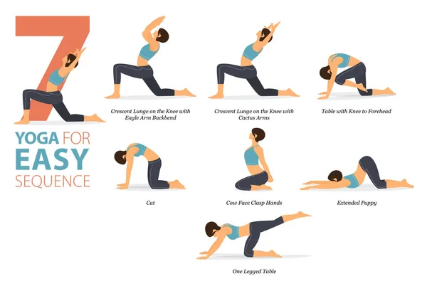 Infographic Yoga Poses Workout Home Concept Easy Sequence Flat Design — ストックベクタ